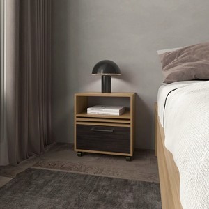 PAGED High Gloss Nightstand Modern Side Table with 2 Storage Drawers and Metal Handles, Bedside Cabinet for Bedroom, Living Room - 1 of 4