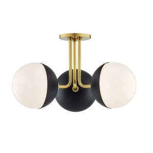 Mitzi Renee 3 - Light Semi-Flush Mount in  Aged Brass, Black Opal Glossy Glass Shade  Shade - 1 of 1