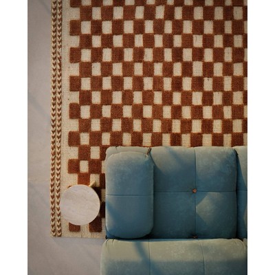 Brown and Beige Wool Checkered 8' x 10' Handwoven Rug