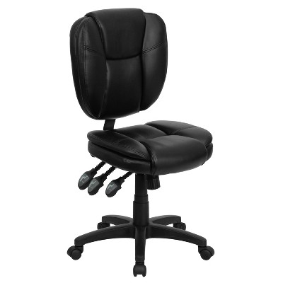 Multi-Functional Ergonomic Swivel Task Chair Black Leather - Flash Furniture