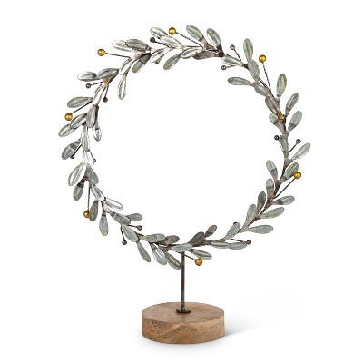 Lone Elm Studios 14.5-Inch tall Metal Wreath on Wooden Stand.
