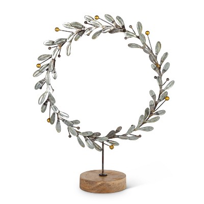 Lone Elm Studios 14.5-Inch tall Metal Wreath on Wooden Stand.