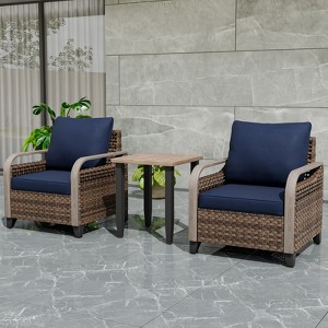 EAGLE PEAK Wicker Bistro Table and Chairs, Outdoor Bistro Set, Rattan Patio Furniture, Wicker Patio Chairs & Table, 3 Piece Set - 1 of 4