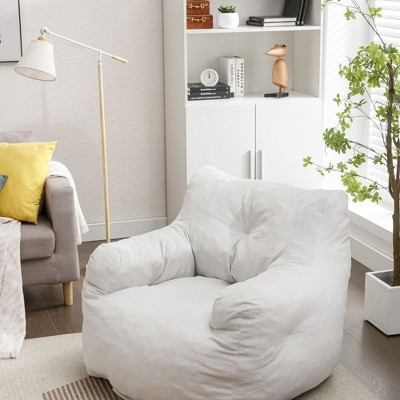 Soft Teddy Fabric Tufted Foam Bean Bag Chair With Teddy Fabric Ivory White