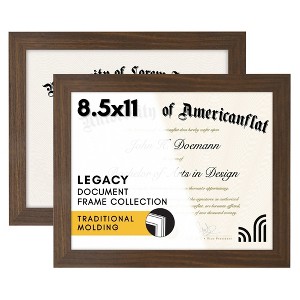 Americanflat 8.5x11 Diploma Frame in Walnut with Shatter Resistant Glass - Horizontal and Vertical Formats for Wall and Tabletop (2 Pack) - 1 of 4