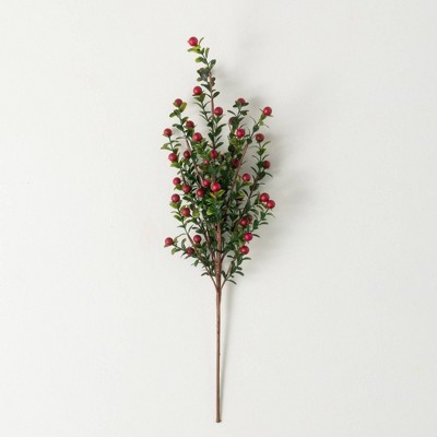 20"H Sullivans Artificial Christmas Boxwood Berry Spray, Green-Red, Indoor Christmas Decor