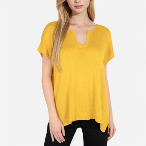 Anna-Kaci Women's V-Neck Knit Top with Short Sleeves and Relaxed Fit - 1 of 4