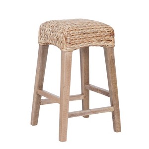 JONATHAN Y Maui Rustic Bohemian Hyacinth/Wood Backless Bar Stool, Brown Wash Woven Seat with Natural Wood Frame - 1 of 4