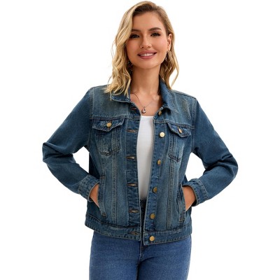 INSPIRE CHIC Women's Jean Casual Long Sleeve Washed Button Up Denim Jackets