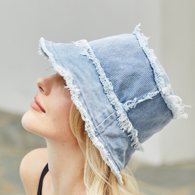 Logo frayed denim bucket hat