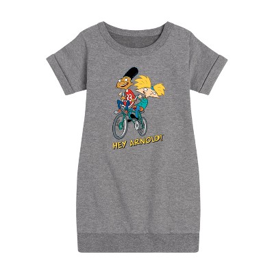 - Hey Arnold! - Arnold and Gerold Bike Graphic Short Sleeve Fleece Dress