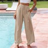 Women High Waisted Wide Leg Drawstring Long Pants Trousers - 4 of 4