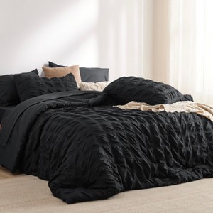 Bedsure | 7 Pcs Bedding Set in Textured White Plaid Seersucker - 1 of 4