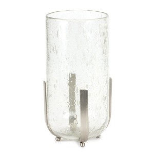 Metal Stand Candle Hurricane Bubbled Glass Vase – Home or Patio Display by Melrose - 1 of 3