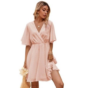 Coolmee Women's Summer Floral Sundress Short Sleeve Wrap V Neck A-Line Midi Dress - 1 of 4