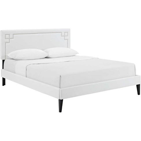 Modway Ruthie Queen Vinyl Platform Bed With Squared Tapered Legs ...