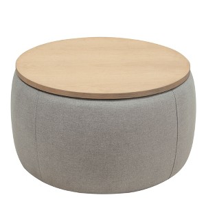FURNIinspire Ottomans And Benches Handmade Fabric Storage Ottoman Two In One Function Work As End Table And Ottoman, Light Grey, 25.50"*25.50"*14.50" - 1 of 4