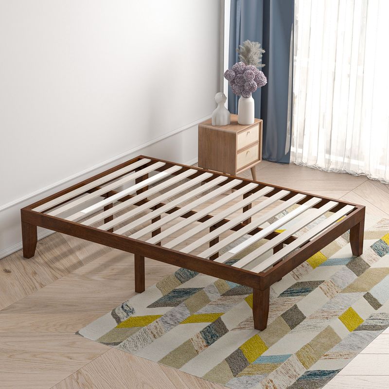 Costway Full Size 14'' Wooden Bed Frame Mattress Platform Wood Slats Support EspressoNatural, 4 of 11