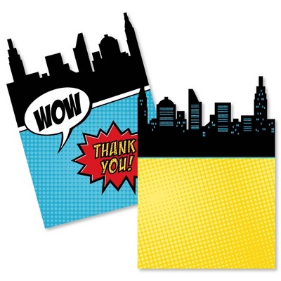 Big Dot of Happiness Bam Superhero - Shaped Thank You Cards - Baby Shower or Birthday Party Thank You Note Cards with Envelopes - Set of 12