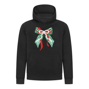 Everyday Kids Christmas Collection Green Gingham Pearl Bow Girls Pullover Hoodie – Holiday Sweatshirt - Black - 1 of 1
