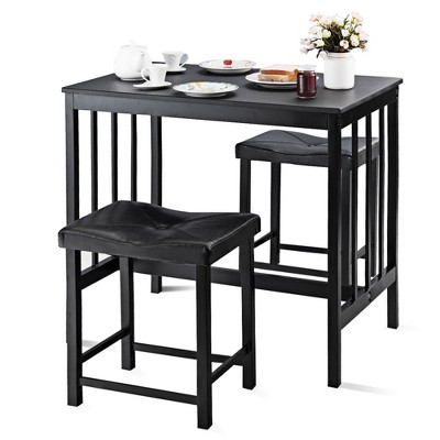 Costway 3 PCS Modern Counter Height 32.5 Dining Set Table and 2 Chairs Kitchen Bar Furniture Black