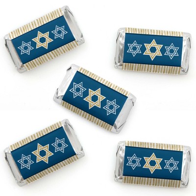 Big Dot of Happiness Happy Hanukkah - Mini Candy Bar Wrapper Stickers - Chanukah Small Favors - 40 Count