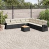 vidaXL 10 Piece Patio Sofa Set with Cushions Black Poly Rattan - Black and Cream - 2 of 4