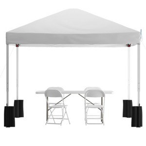 Flash Furniture 10'x10' Pop Up Canopy Tent with Wheeled Case and 6-Foot Bi-Fold Folding Table with Carrying Handle - Tailgate Tent Set - 1 of 4