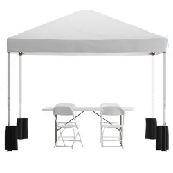 Flash Furniture 10'x10' White Pop Up Canopy Tent with Wheeled Case and 6-Foot Bi-Fold Folding Table with Carrying Handle - Tailgate Tent Set