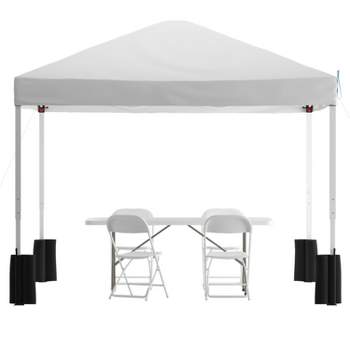 Flash Furniture 10'x10' Pop Up Canopy Tent with Wheeled Case and 6-Foot Bi-Fold Folding Table with Carrying Handle - Tailgate Tent Set
