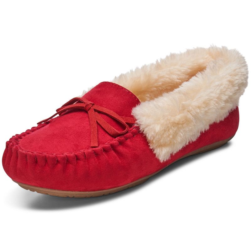 Alpine Swiss Leah Womens Shearling Moccasin Slippers Faux Fur Slip On House Shoes, 1 of 6