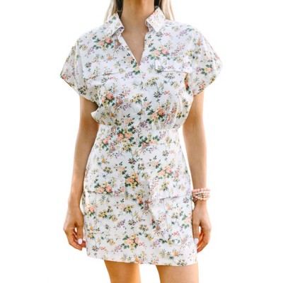 Women's Floral Button Up Skort Romper - entro
