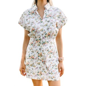 Women's Floral Button Up Skort Romper - entro - 1 of 3