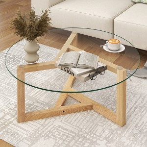 Wooakway Modern Round Coffee Table Cocktail Table with Tempered Glass Top - 1 of 4