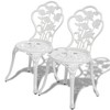 vidaXL Patio Bistro Set – 3-Piece Outdoor Dining Set with Round Table and 2 Chairs, Cast Aluminum Top, Iron Legs, Delicate Floral Pattern, White - 4 of 4