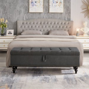 Kumasinova 59"Cotton Linen Vintage End of Bed Storage Ottoman Bench,500lbs Max,Accent Bed Bench Versatile Entrayway Storage Ottoman - 1 of 4