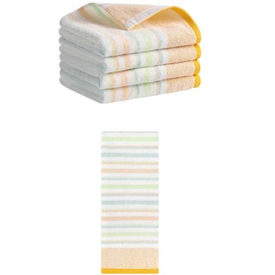 REGALWOVEN 5 Pack Cotton Soft Absorbent Striped Bathroom Hand Towel Set 13" x 27"