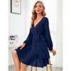 Coolmee Women's Dress Deep V-Neck Long Sleeve Waist Tie Ruffle Mini Swing Skater Dresses - 4 of 4