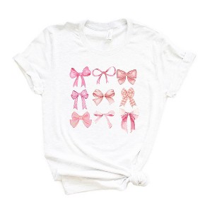 Simply Sage Market Women's Coquette Pink Bow Chart Short Sleeve Graphic Tee - 1 of 3