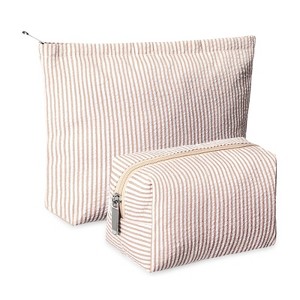 Generic 2 Pieces Makeup Bag Set Cute Cosmetic Pouch for Women Seersucker Travel Toiletry Bag - 1 of 4