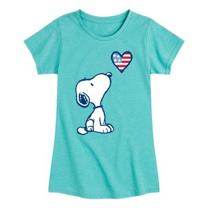 Girls' - Peanuts - Snoopy Flag Heart Fitted Short Sleeve Graphic T-Shirt - 1 of 4