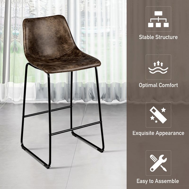 Costway Set of 2 Bar Stool Faux Suede Upholstered Kitchen Dining Chair w/Metal Legs Grey\Brown, 5 of 11