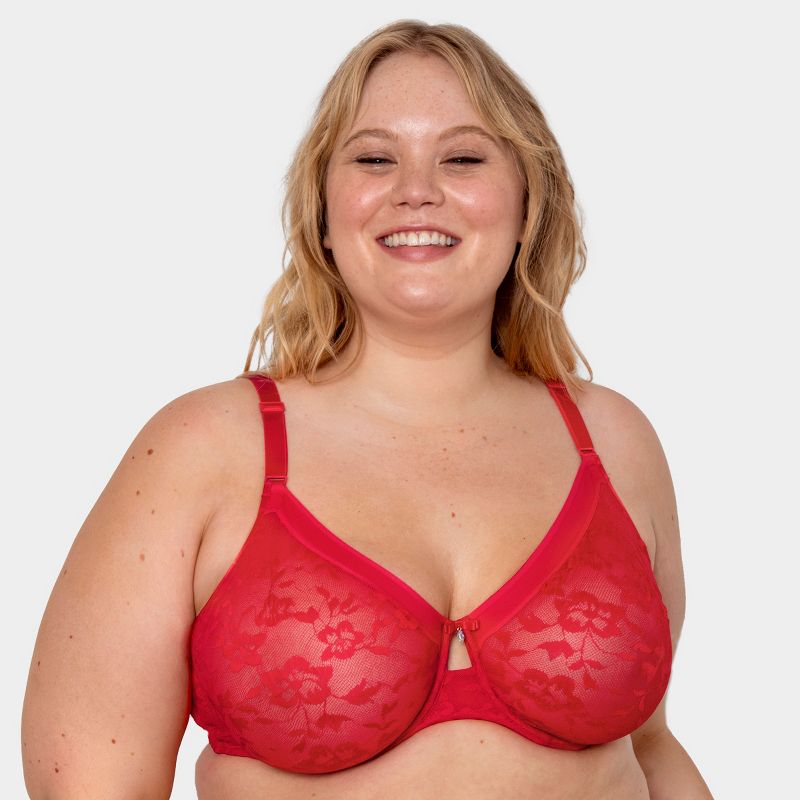 Curvy Couture Women's Plus Size No Show Lace Unlined Underwire Bra, 5 of 6