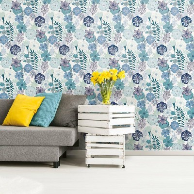 Blue Floral Peel and Stick Vinyl Wallpaper Roll