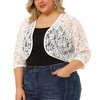 Agnes Orinda Women's Plus Size Sheer Cardigan 3/4 Sleeves Floral Lace Crop Shrug - 2 of 4