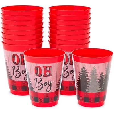 Sparkle and Bash 16 Pack Buffalo Plaid Baby Shower Party Supplies, Oh Boy Plastic Cups (16 oz)