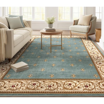 Fleur de Lis Light Blue Synthetic 7'10" x 9'10" Area Rug