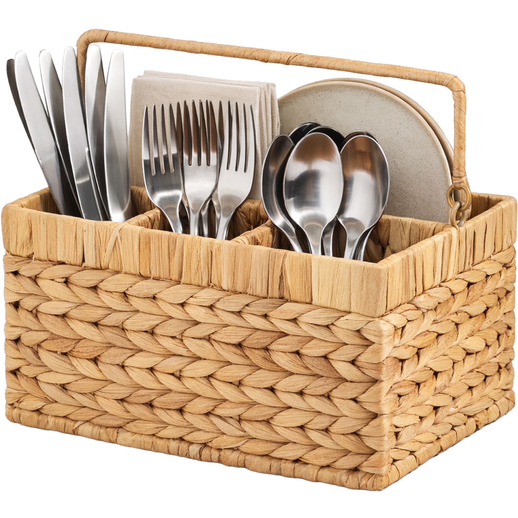 Best Choice Products Handwoven Silverware Organizer w/ Handle, 4 Compartment Flatware Organizer - Natural