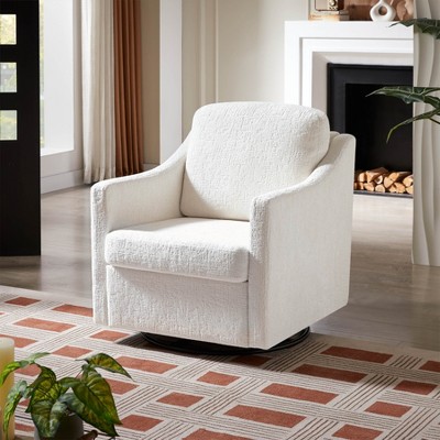 Swivel Accent Chair - Mid Century Modern Chair with Track Arms, 360° Swivel Upholstered Barrel Chair Single Sofa Chair Arm Chair Reading Chair