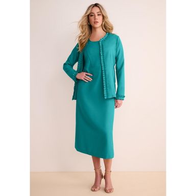slim fit dress slacks Organza Jacquard Dress with Jacket Multicolor / FR 40